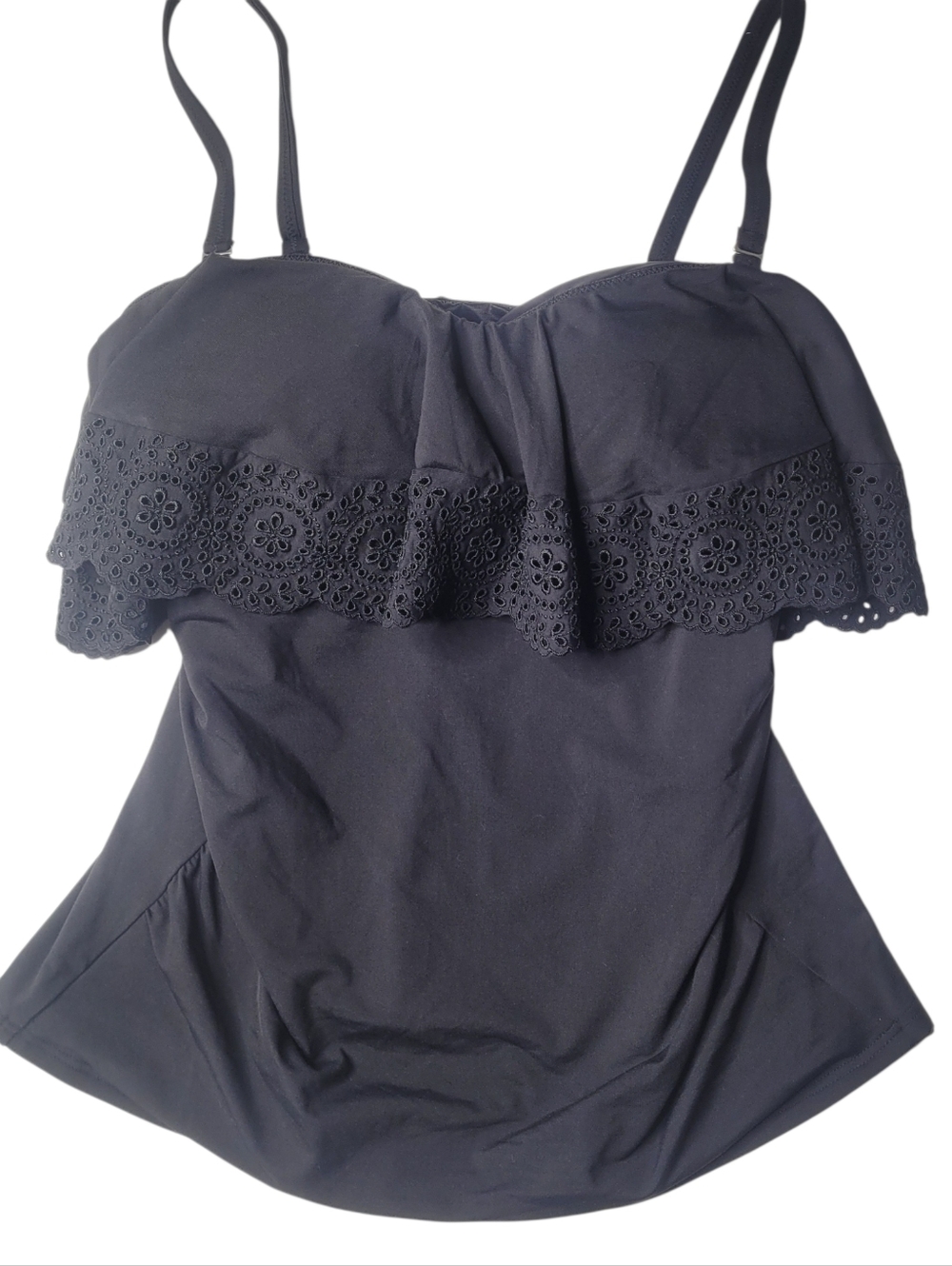 Lands End n Black Eyelet Tankini Top Size 8